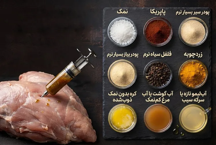 تزریق چاشنی به داخل گوشت بوقلمون